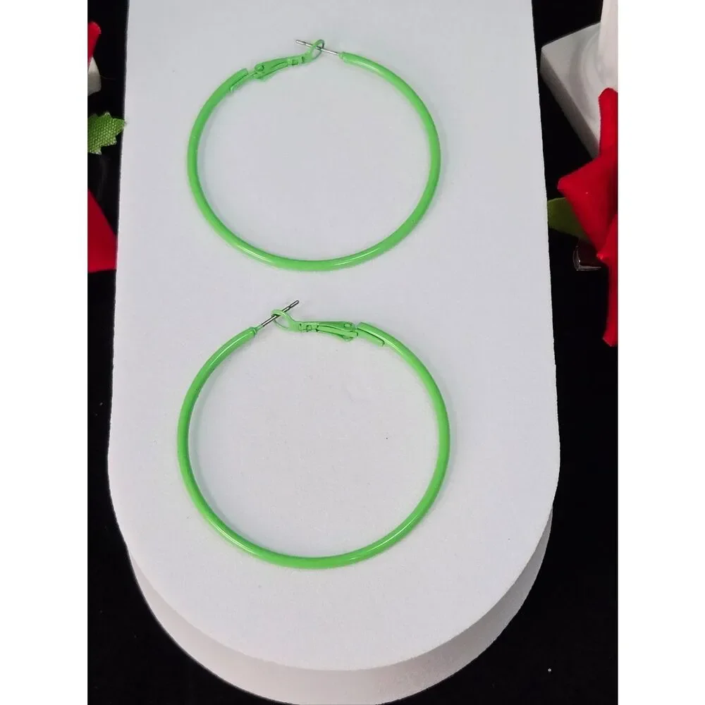 Matcha Green Hoop Earrings 50mm Bold Statement Leverback Hoops Trendy Modern Pop